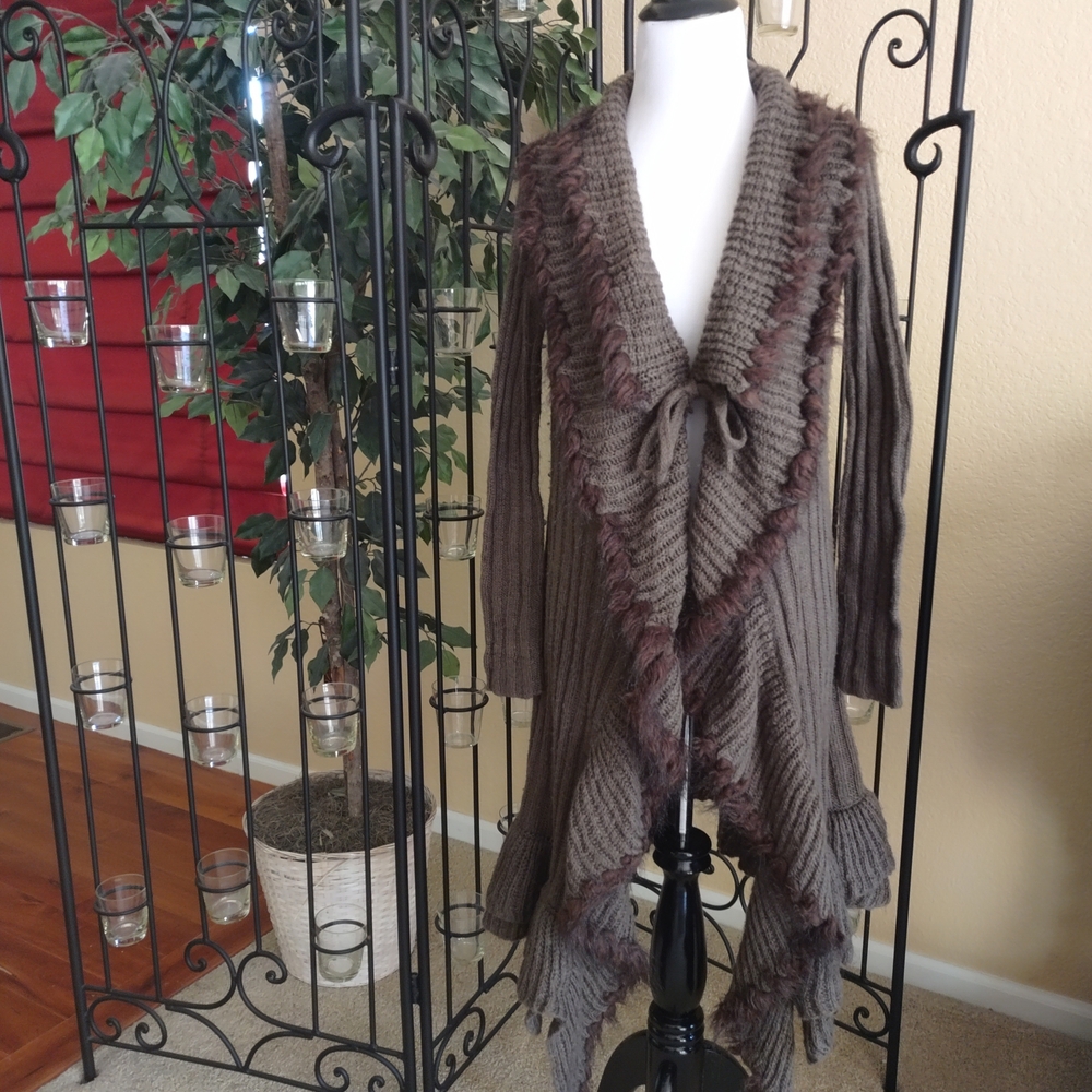 David Kahn Brown Ruffled Cardigan